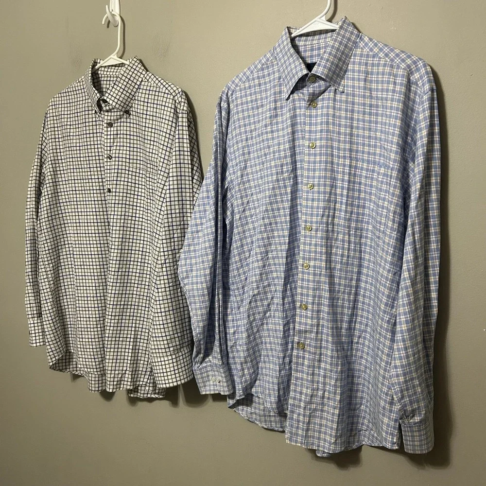 Scott Barber Men's Button Down Shirt XL Blue Orange Check Plaid Bundle 4 Pack